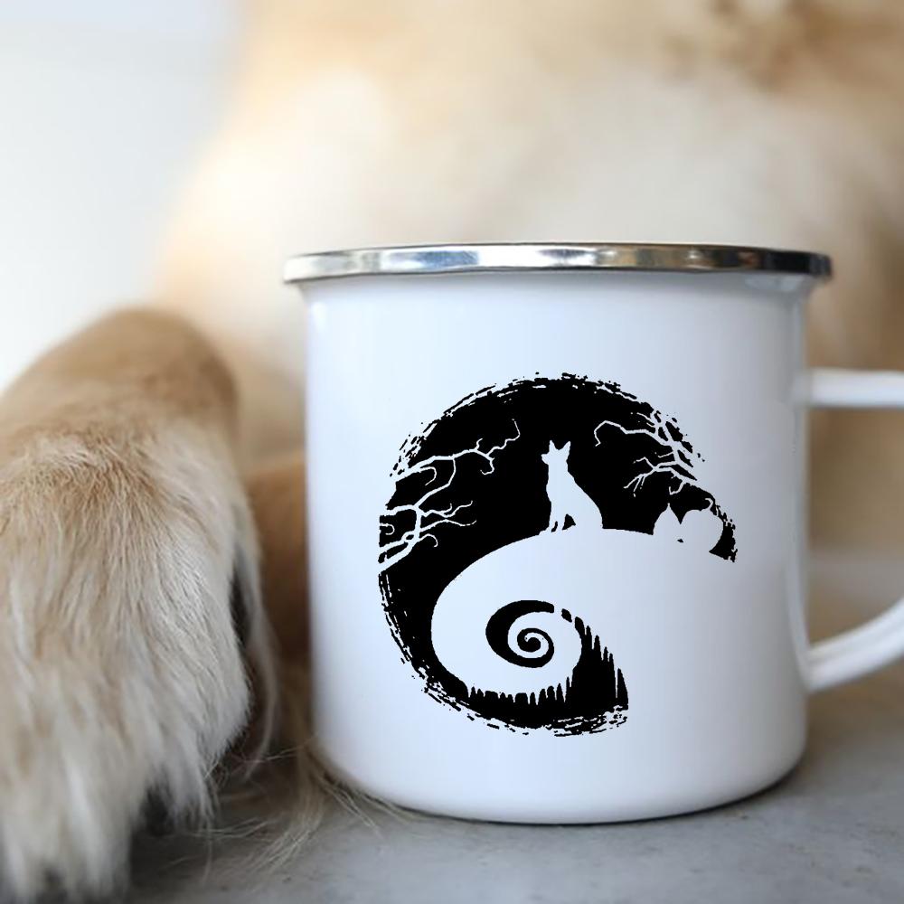 Coffee Tea Mugs Camping Adventure Beer Drink Juice Cups German Shepherd Print Creative Enamel Mug Handle Love Dog People Gifts