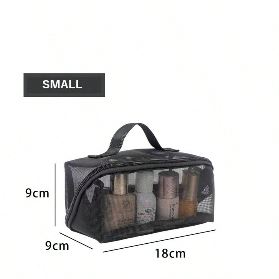 Mesh transparent makeup bag, travel grooming storage bag, large capacity handheld makeup storage bag