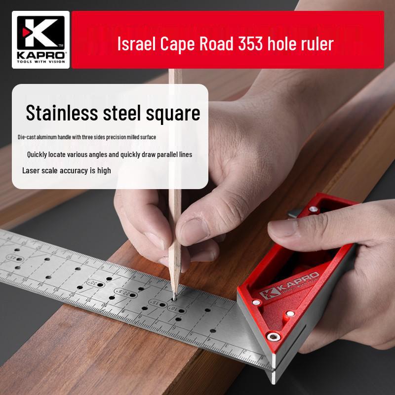 Cape Road 353 Acier Inoxydable Angle Droit 45°/90° Règle de Traçage et de Marquage pour le Travail du Bois