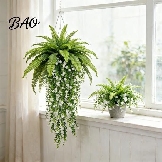 Fiori Decorativi in Plastica 1/3/4 Pezzi Decorazione Floreale Artificiale da Appendere, Felce Finta Resistente ai Raggi UV & Edera Artificiale Floreale Realistica, Piante Finte da Parete