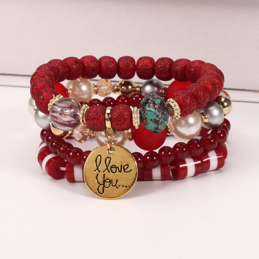 European & American Bohemian Beaded Multi-layer Bracelet with 'I LOVE YOU' Pendant