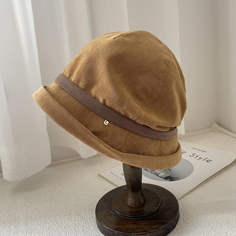 Autumn and winter new retro versatile face small pile hat thickened corduroy warm bucket hat bag head hat tide