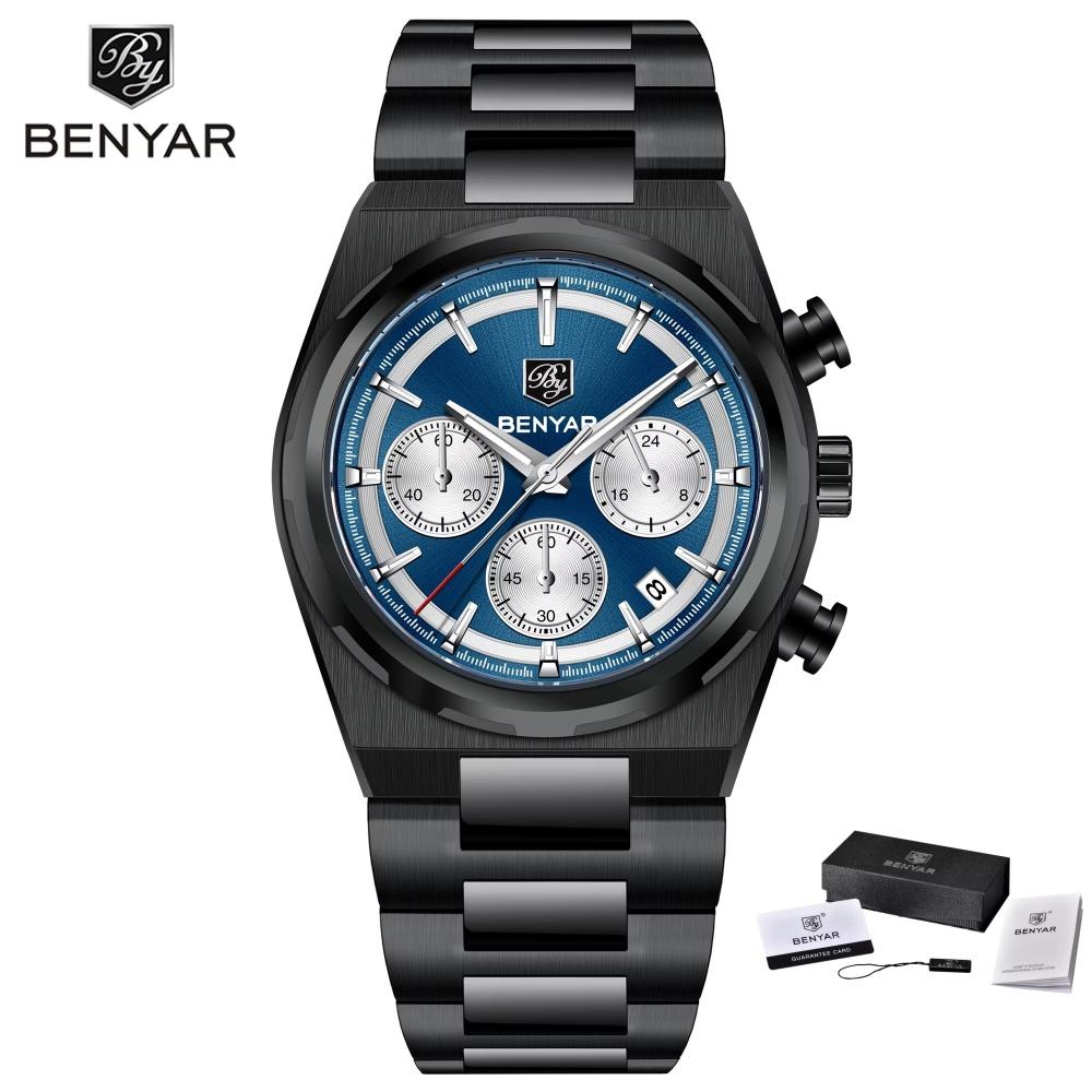 BENYAR 40MM Men's Multifunctional Quartz Watch 30M Waterproof Alloy Case Luxury Fashion Chronometer Running Second Watch