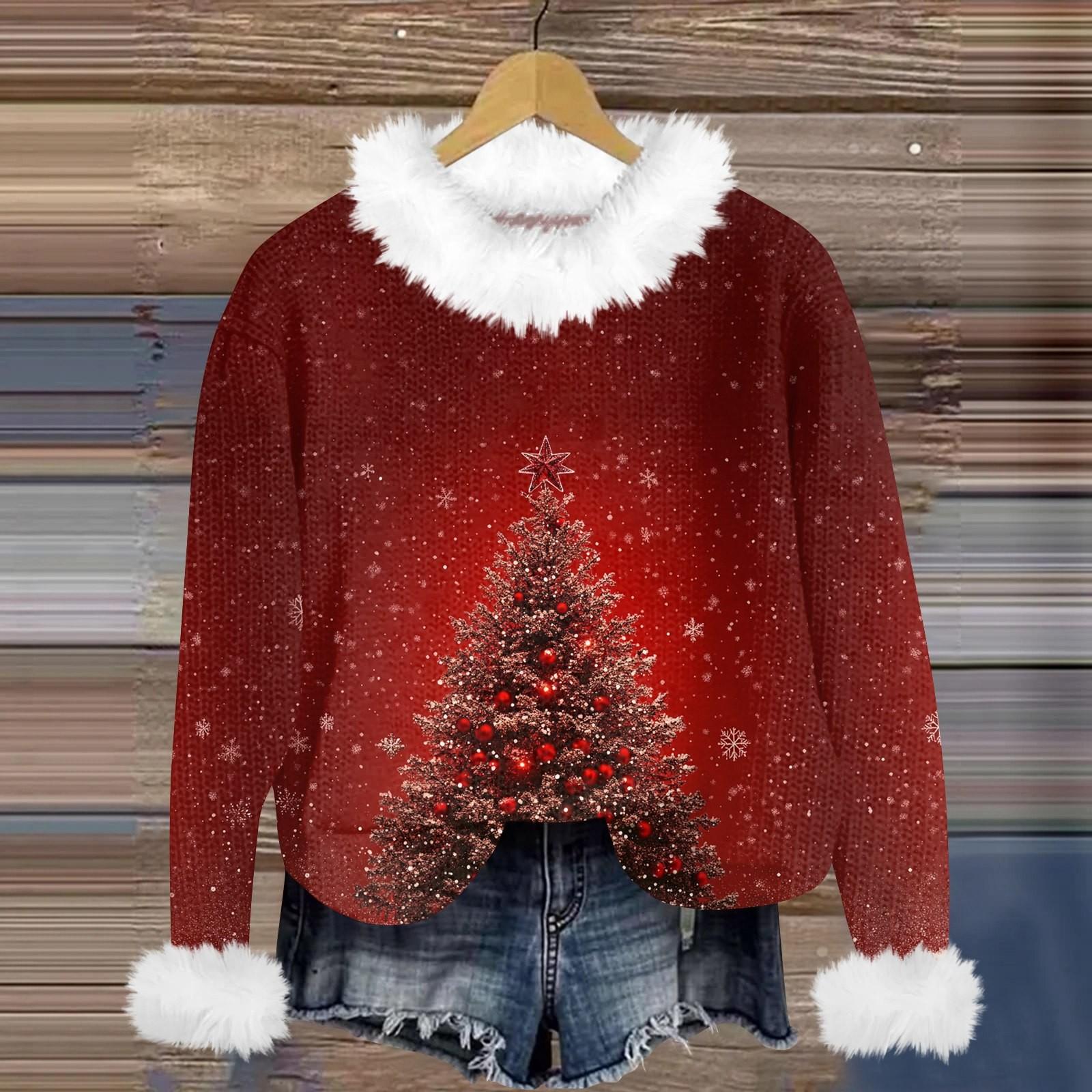 Свитшоты для женщин Вязаный свитер Милая рубашка Осенний круглый вырез Пуловер с меховым — фото 19