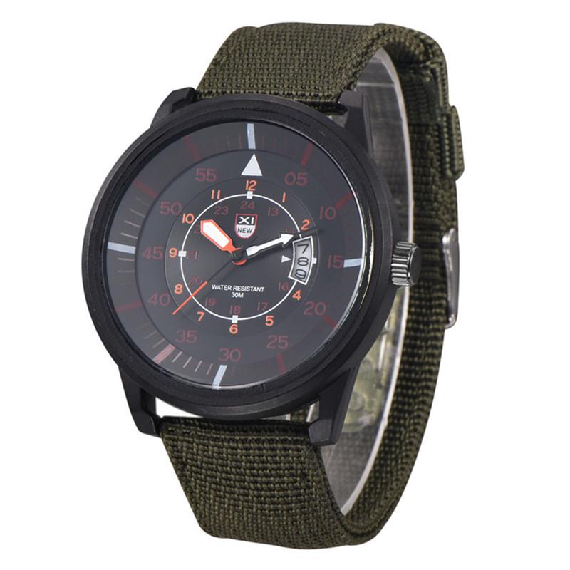 Męski Modny Zegarek Wojskowy z Nylonowym Paskiem, Kwarcowy, z Kalendarzem, Luminous