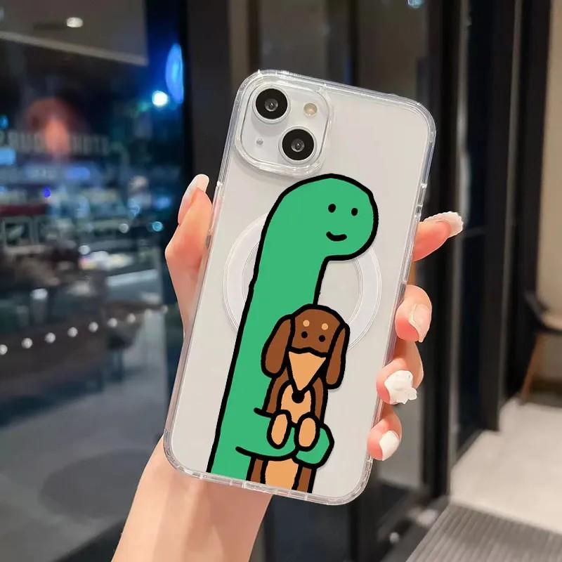 Christmas Cute Cartoon Dinosaur Joguman Magsafe Magnetic Phone Case for iPhone 16 15 14 13 12 11 8 7 Plus Pro Max X XR XSMax Tpu