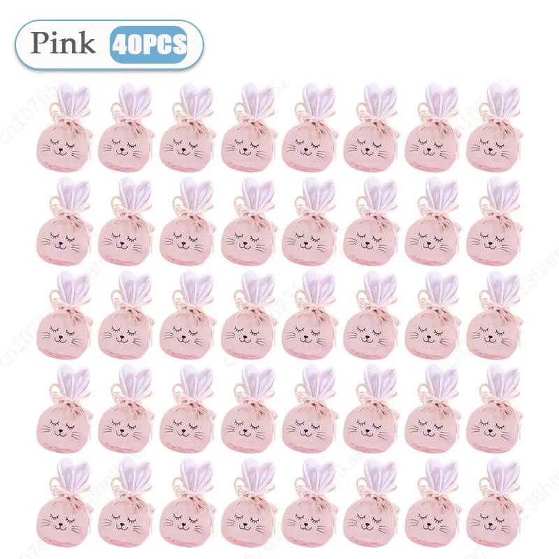 1-40 Stück Hasentüten mit Hasenohren Weiche Samt-Geschenktüten Niedliches Hasenlächeln Perfekt für Zucker Süßigkeiten Osterdekoration und Geschenkverpackung