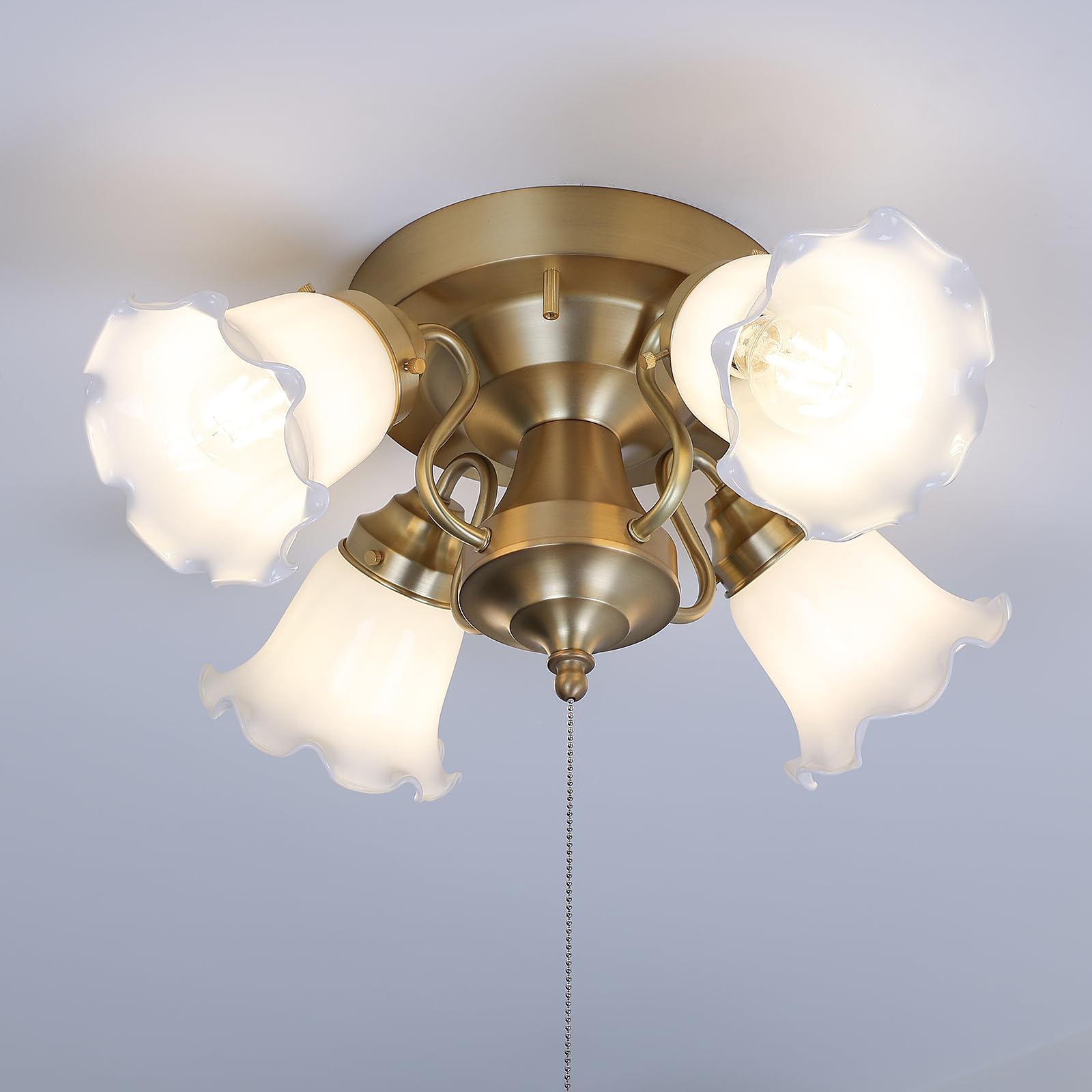 

Stylish 4-Light Chandelier Pendant Light with Glass and Brass Finish, E26, Fits 8-10-12 Tatami Mats (8 tatami mats), Crack LED, Suitable for Living