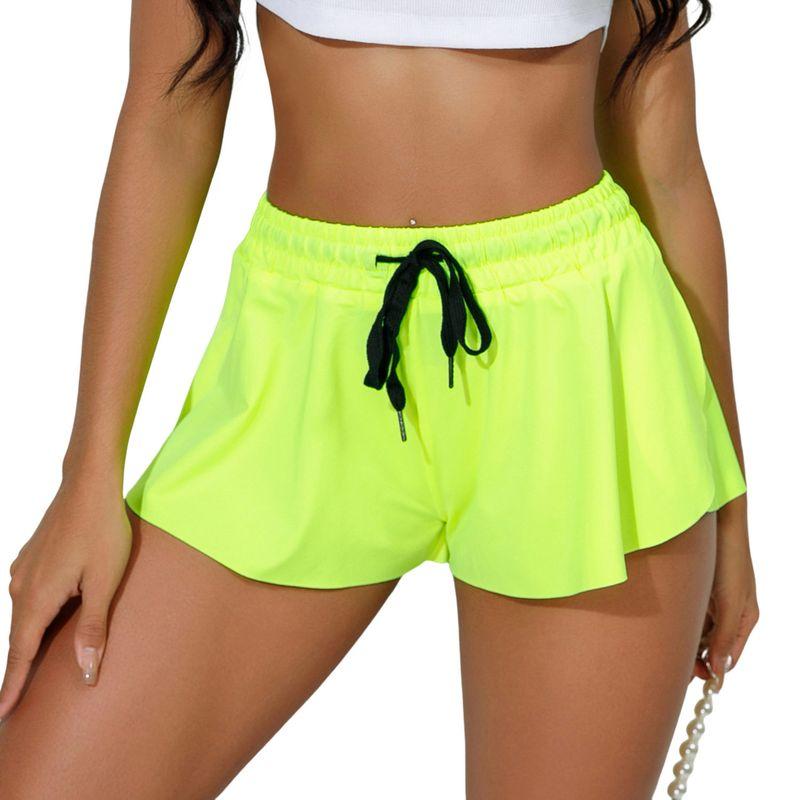 

European and American Ladies Nude Feel Unlined Split Yoga Shorts Fluorescent Green S