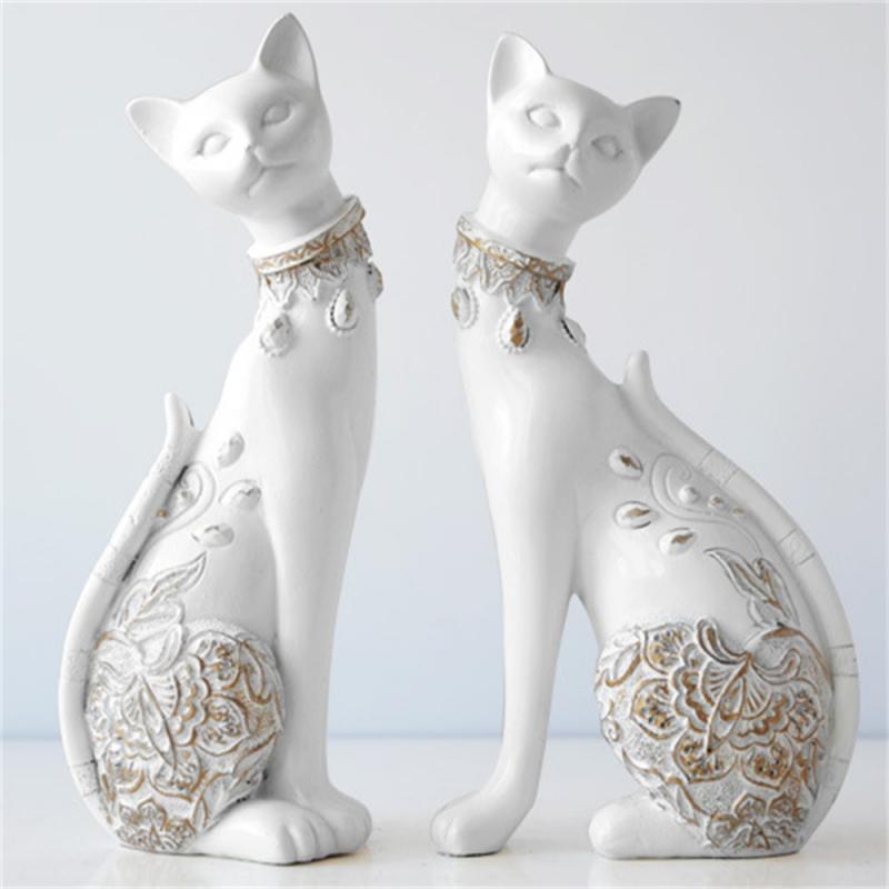 Classic Kitten Ornaments Solid Resin Artistic Creative Decoration Tv Cabinet Ornaments Waterproof Texture Blue-white/blue