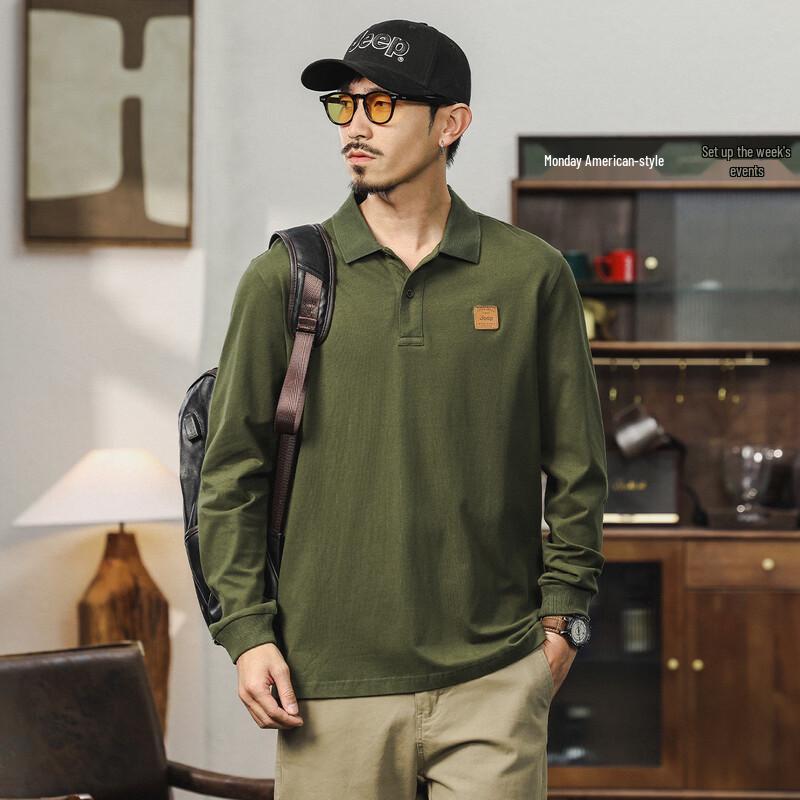 JEEP Men s Casual Long Sleeve Polo Shirt L