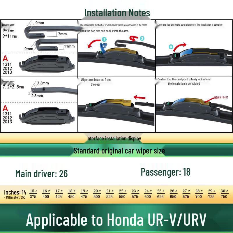 Honda UR-V Car Frameless Silent Wiper Blade - Dedicated Rubber Strip