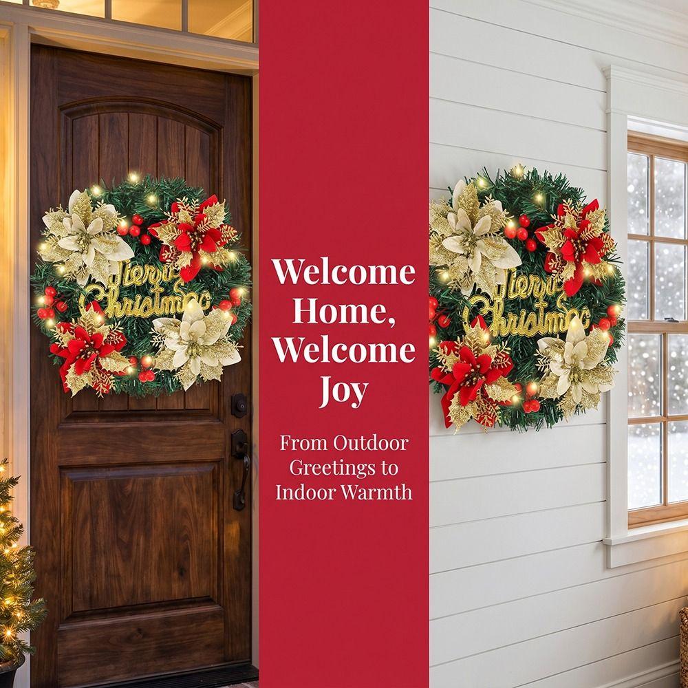 Pendant With Flower Christmas Wreath Home Decor 30CM Christmas Decoration Red Artificial Door Hanging Rattan Winter