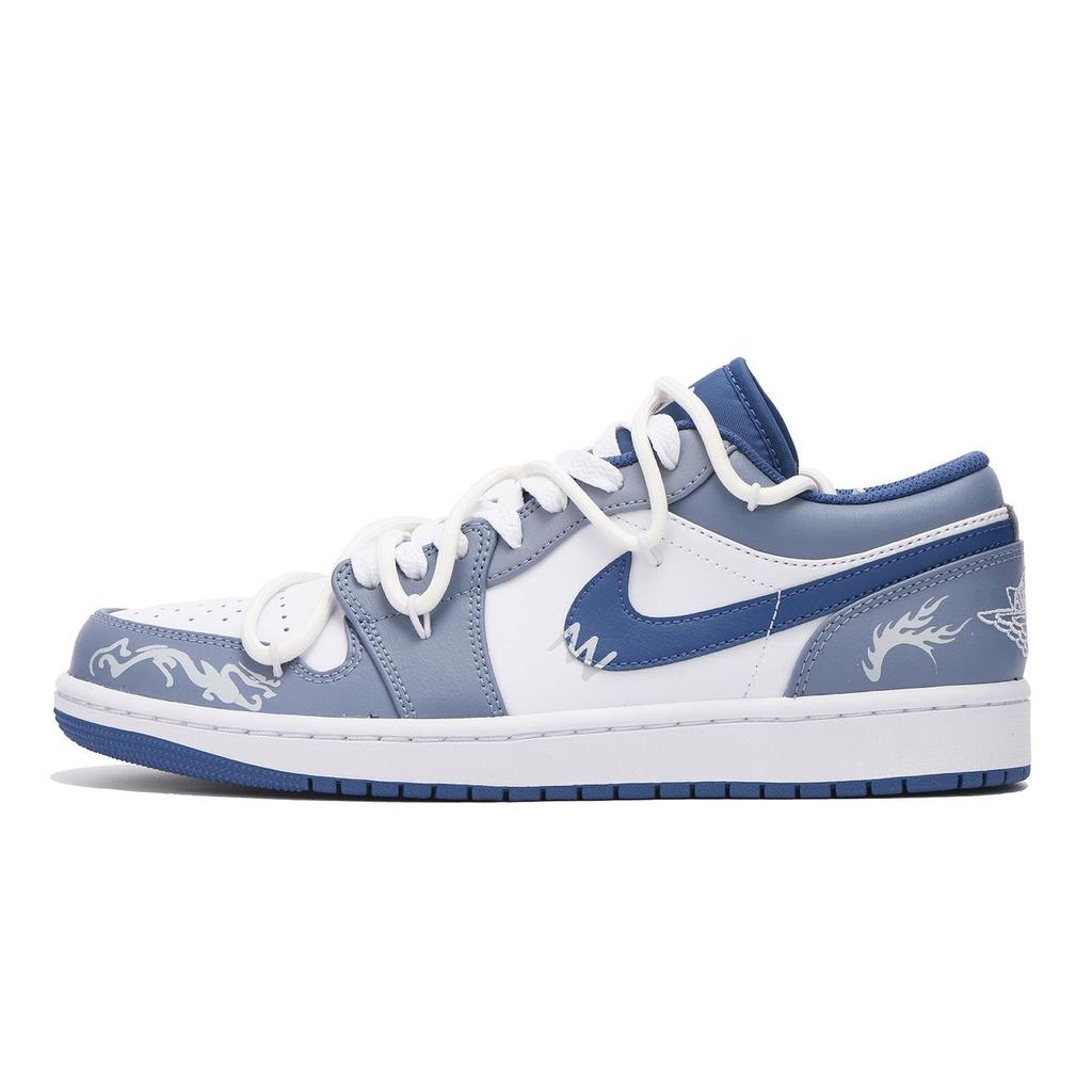 Jordan Air Jordan 1 Low Top Vintage Basketball Shoes Men's Blue White 553558-414(Team32-SBOX)