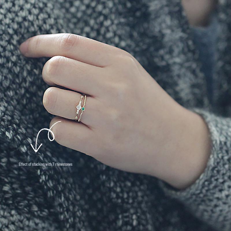 Bague Haricot Zircon Vert Émeraude - Style Japonais & Coréen Empilable Design Torsadé