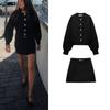 Spring High Waist Knit Mini Skirt 5536167 Decorated Row Button Round Neck Long Sleeve Knitted Coat 5536166
