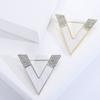 Blucome Trendy Collar Pin Simple Letter V Jewelry Women Rhinestone Brooches for Cardigan Suit Pin Gift