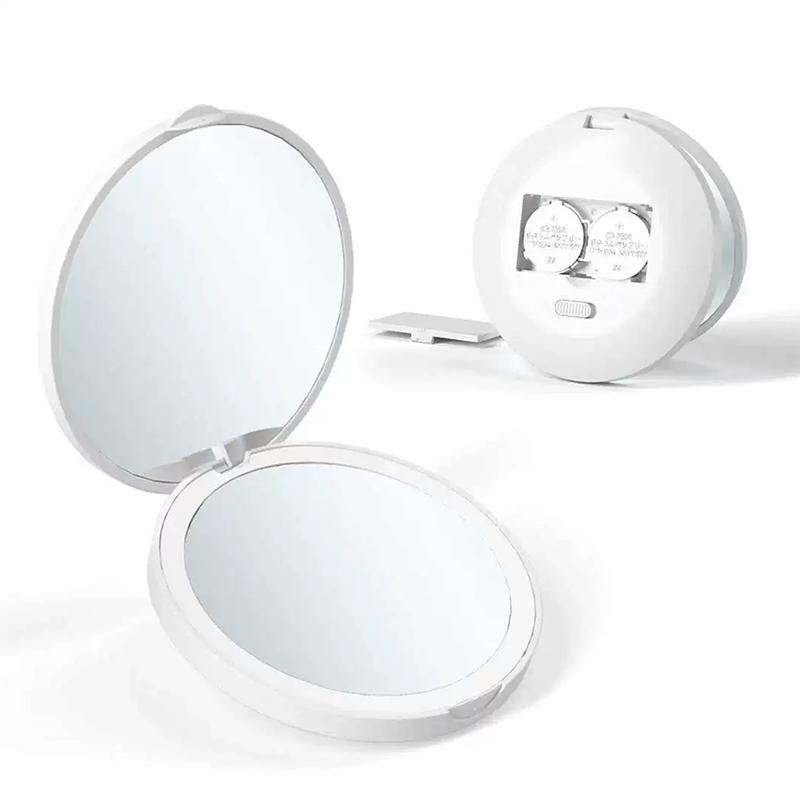 Compact Mini Gift Vanity Folding Cosmetic Mirror With Lights Portable Hand Held Small Pocket Travel Makeup Mirror 2X Magnifying