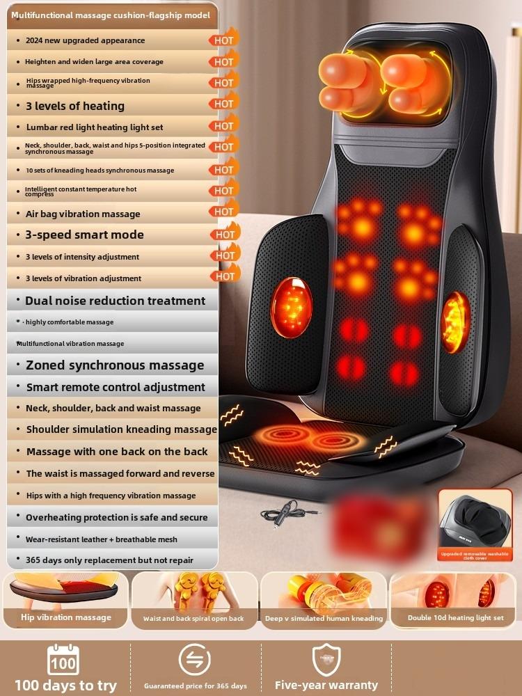Back Massager with Heat Shiatsu Seat Cushion Flexible Nodes Massage for Full Back Massage Chair Pad Chair for Office Home Use