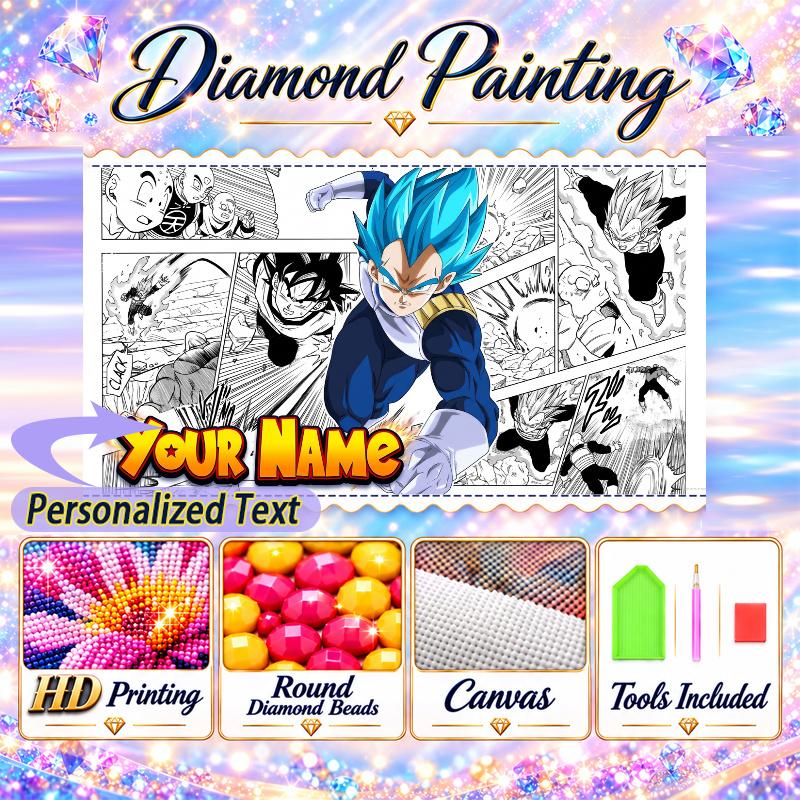 Personalized Dragon Ball Vegeta Diamond Art Custom Name 5D Diamond Painting Full Drill DIY Craft