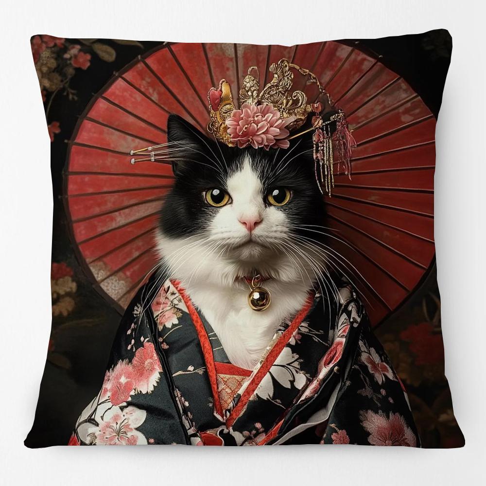 Japanese Style Dog Geisha Cat Pet Animals Portrait Painting Cushion Cover Decorative Pillowcase 40x40cm16x16in