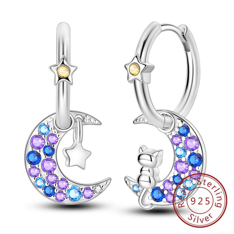 New 925 Silver Hoop Earrings Star Moon Stud Drop Earrings For Woman Party Wedding Accessories Fashion Jewelry Gift
