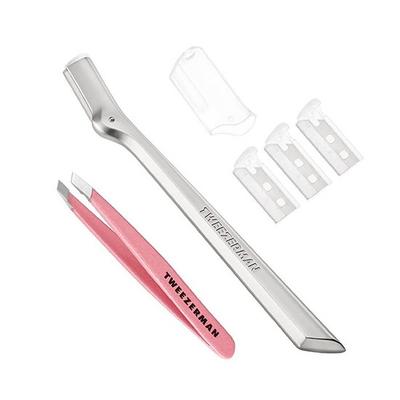 Tweezerman Exclusive holicí strojek na obočí a mini šikmá pinzeta Tea Rose, nerezová ocel a čajově růžová