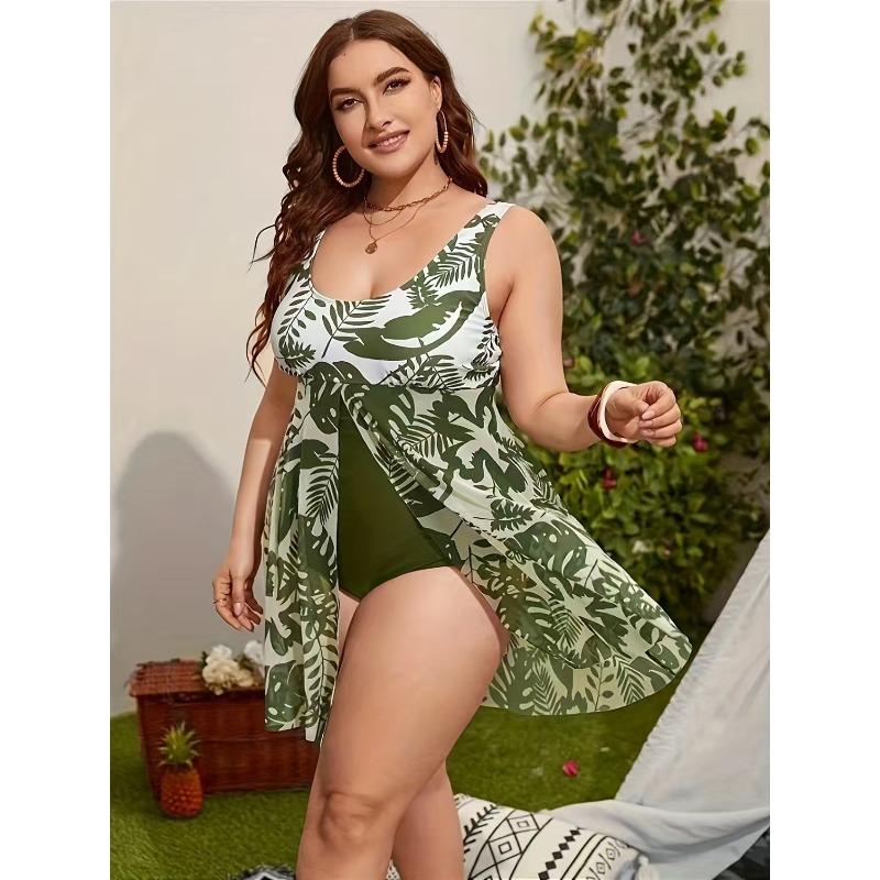 New European and American Fashion Print Aunt Swimsuit Beach Vacation Women s Swimsuit 0XL