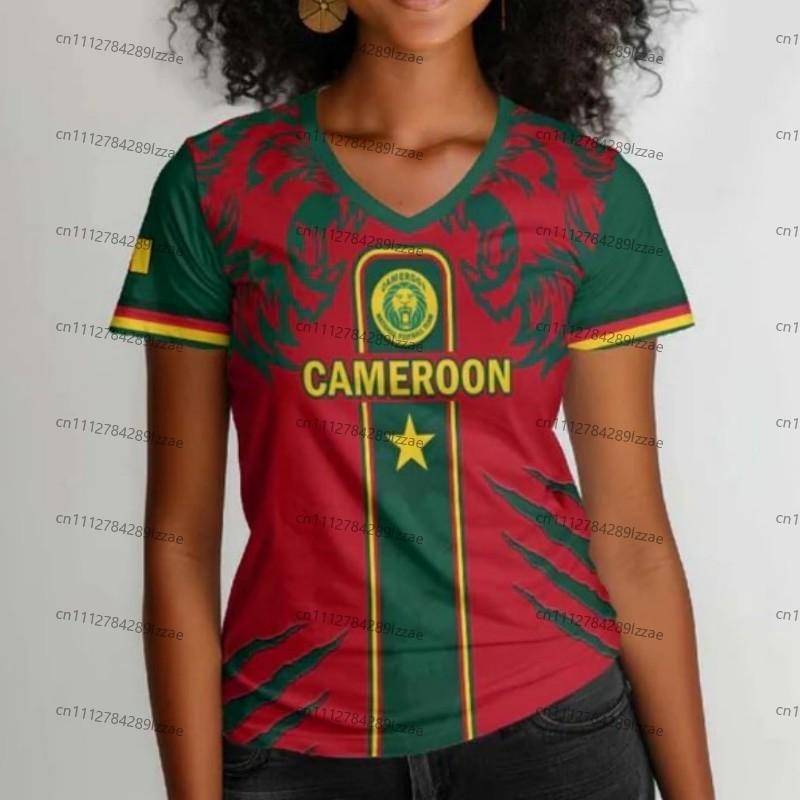 Cameroon Fan Style Football T Shirt Green Red Yellow Sports Jersey Supporter Tee Geometric Pattern Athletic Top