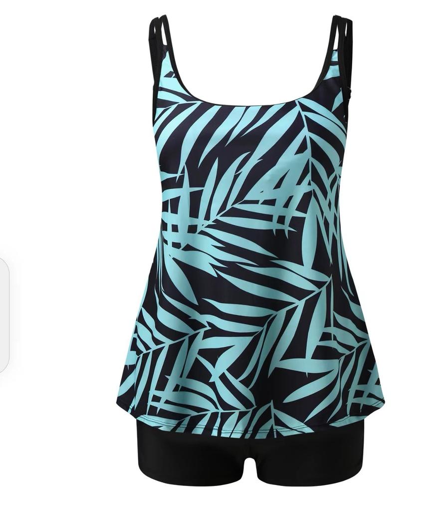 New Large-size Printed Large-size Split Flat-angle Tankini Suit Swimsuit for Women