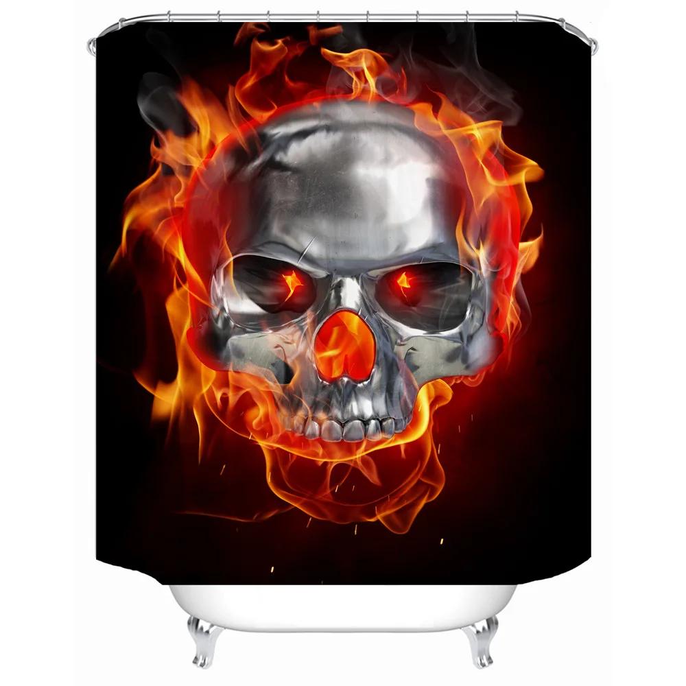 Halloween Shower Curtain 3D Printing Horror Skull Motorcycle Waterproof Bathroom Curtains Bathtub Screen Decor with 12 Pcs Hooks