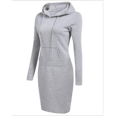 Women's Fashion Autumn Winter Solid Color Print Long Sleeve Hooded High Waist Casual Dresses