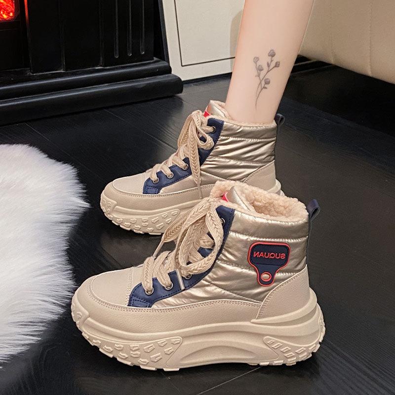 Snow boots women's winter new velvet thickened high-top thick-soled dad shoes student sports cotton shoes