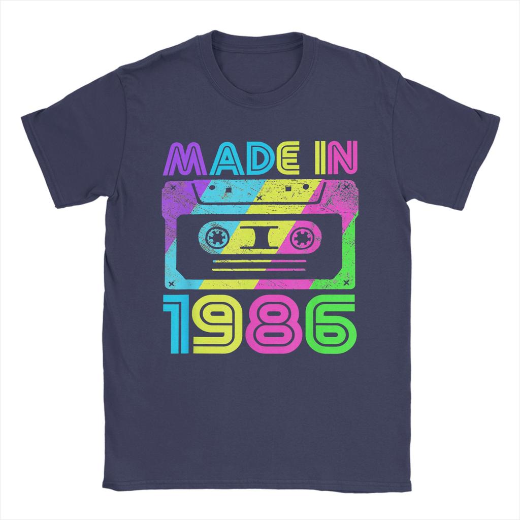 Made In 1986 Cassette Birthday 80s T Shirts Mens Pure Cotton Cool TShirt Round Neck Tee Shirt Short Sleeve Clothes Summer