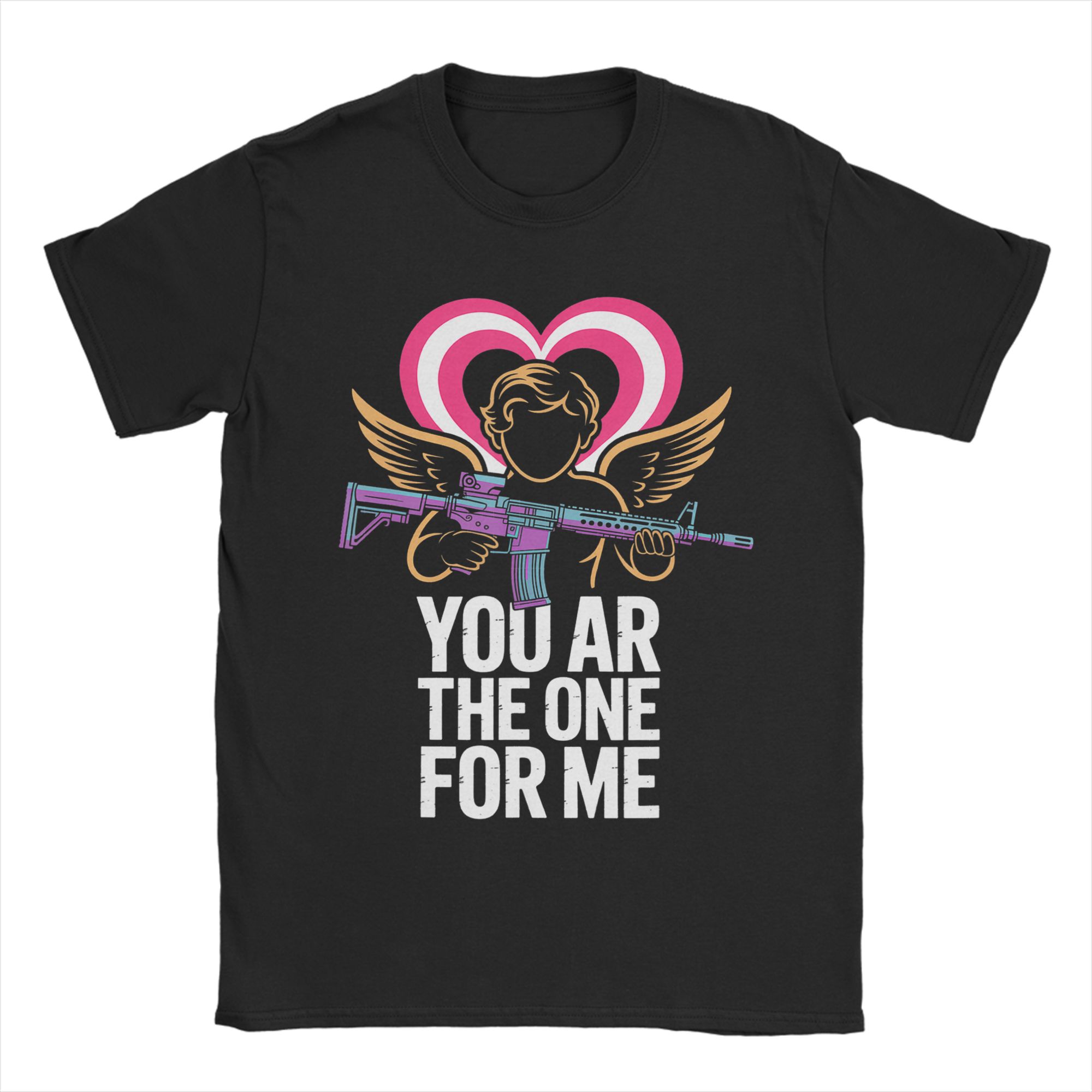 You AR The One for Me Cupid Unisexs T Shirts Novelty Tee Shirt Short Sleeve Crew Neck TShirts Cotton Party Tops S