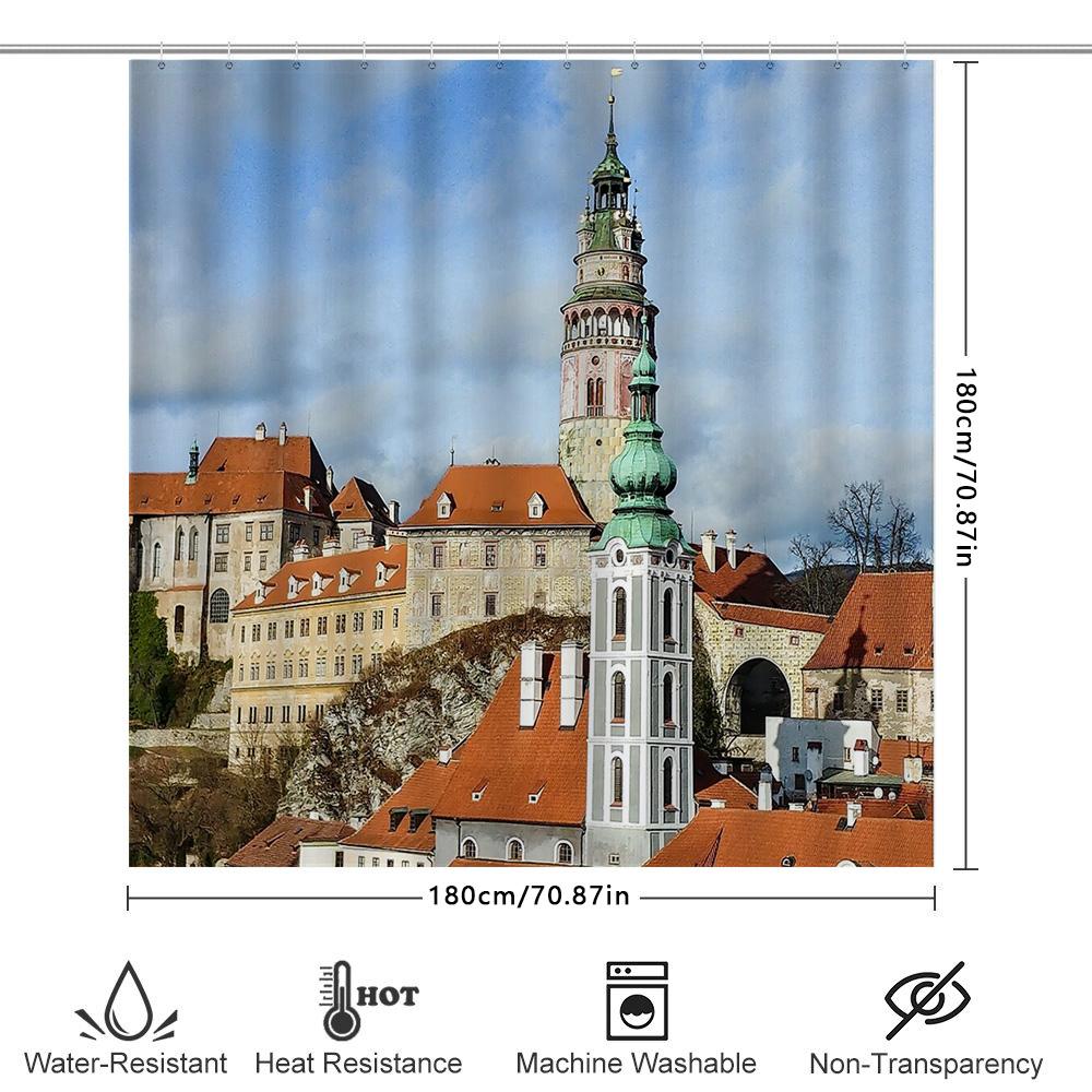 Vintage Castle Shower Curtain European Medieval Backdrop Bathroom Decor Tapestry Washable Artistic Home Textile Room Divider