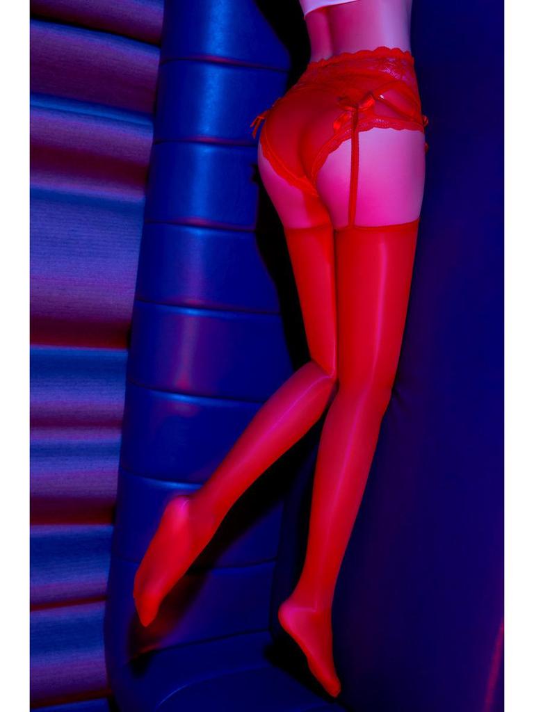 Silk Temptation Crotchless Lace Suspender Stockings – Black