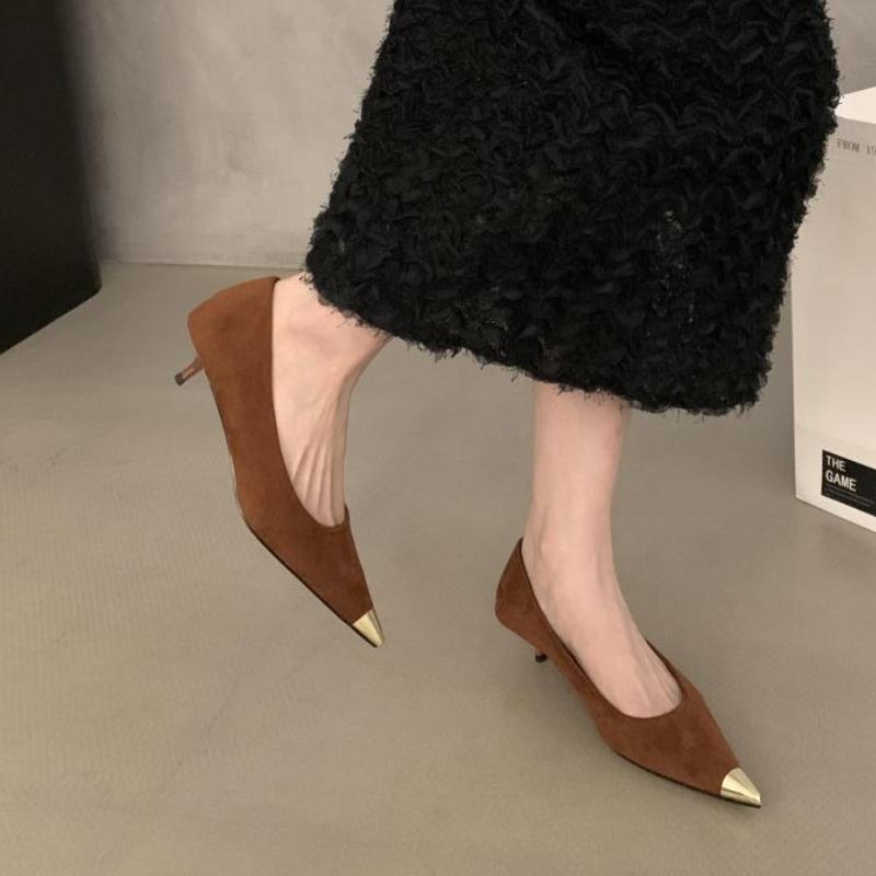 Fashion French Pointed Toe Leopard Pattern Temperament Shallow Mouth Single Shoes Women's Spring and Autumn New Suede Stiletto Shoes