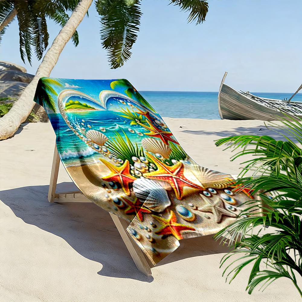 Heart-Shaped Ocean Scene with Starfish Beach towel quick-drying for travel outdoor sports jogging beach and swimming