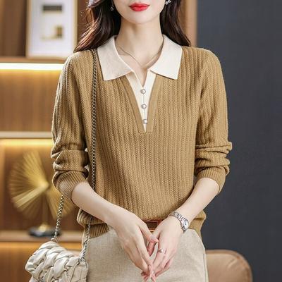 Fake Two-piece Sweater Tops Women's Autumn and Winter Ladies Autumn POLO Neck Sweater Bottoming Shirt