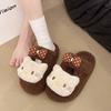 Niedliche Cartoon einfarbige Schleife mit Herzchen kt Katze flauschige Hausschuhe Damen 2025 Herbst und Winter neue Baumwoll-Hausschuhe für draußen