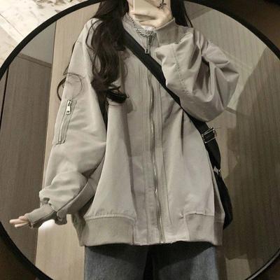 Baseballuniform-Retrojacke für Damen, Frühling und Herbst, lockeres, unregelmäßiges College-Stil, japanisches Bomberjacken-Oberteil