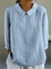 Women's Peter Pan Collar Cotton Blouse 3/4 Sleeve Loose Casual Pullover Shirt Summer Solid Textured Tunic Top