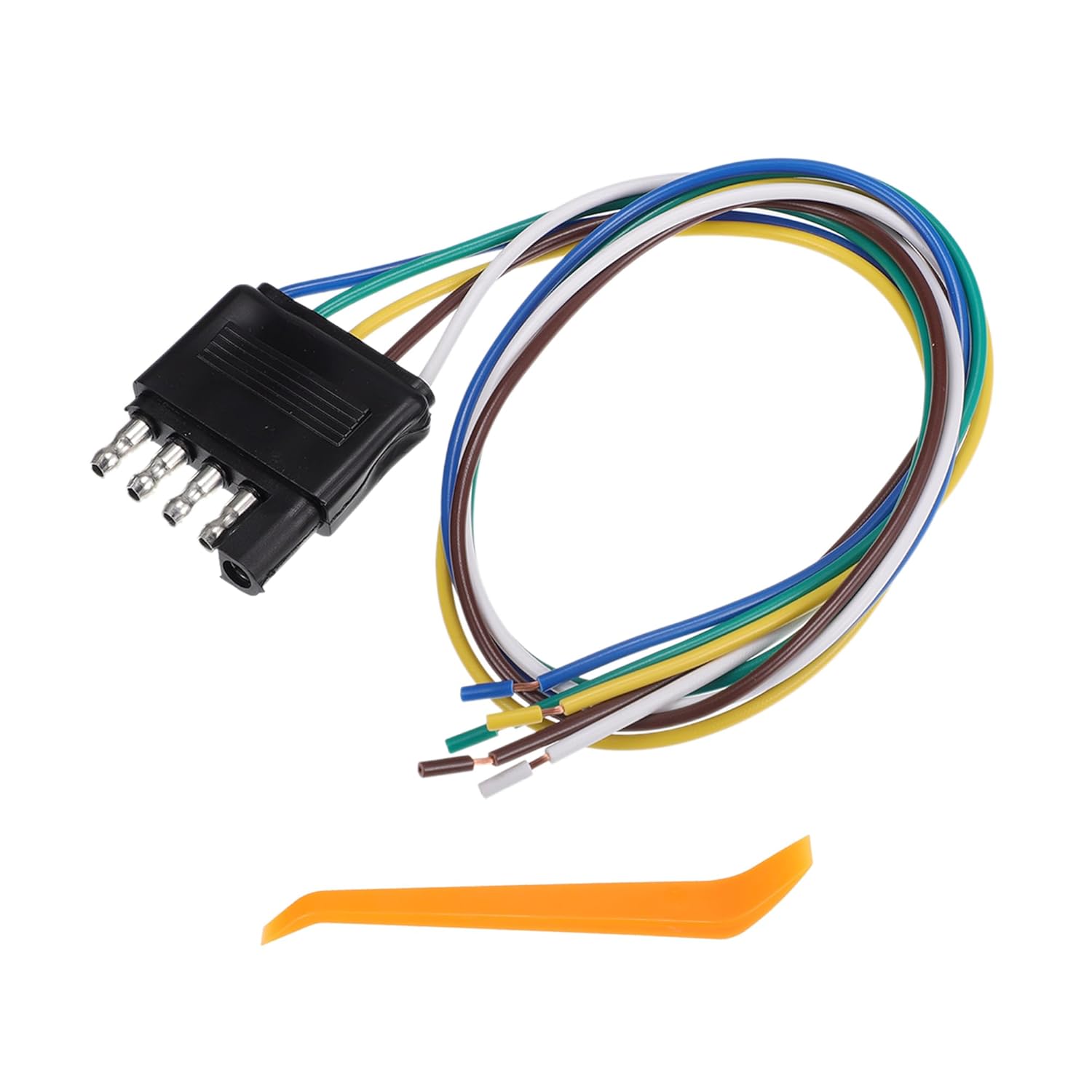 Trailer Side 5 Way Flat Trailer Wiring Harness Plug, 20 Inch Wire Lead Trailer End Side 5 Pin Male Connector Trailer Light Wiring Harness Extension