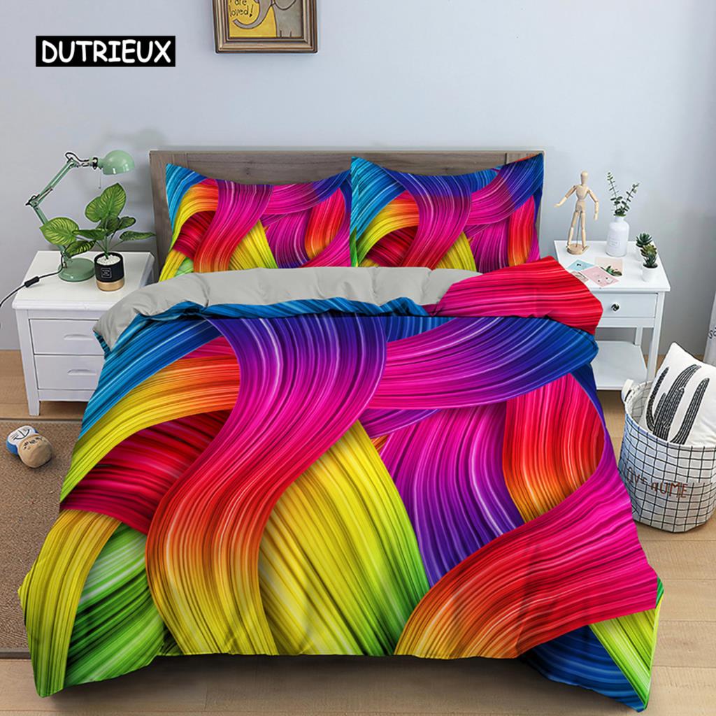 

Colorful Stripes Duvet Cover Set 3D Twisted Colorful Psychedelic Stripes Quilt Cover For Teens Polyester King Size Bedding Set EU single(135x200cm)