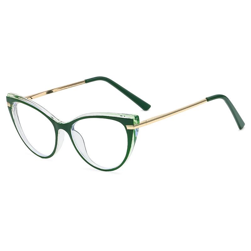 Hot-selling women's large frame cat eye transparent glasses frame retro European and American two-color tr anti-blue flat mirror