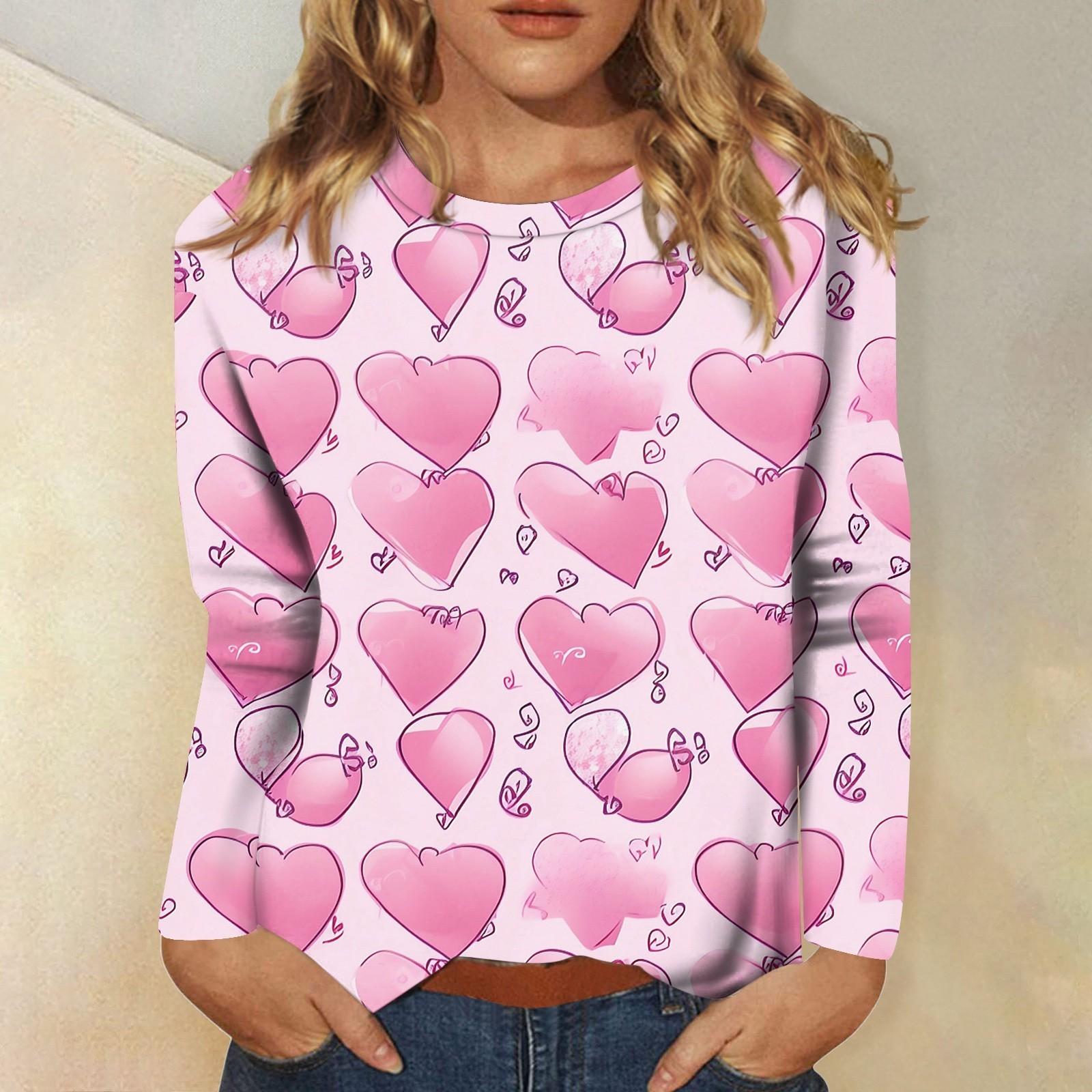 

Женская модная повседневная футболка с круглым вырезом и длинным рукавом, топ с принтом «День Святого Валентина и любовь» L белый