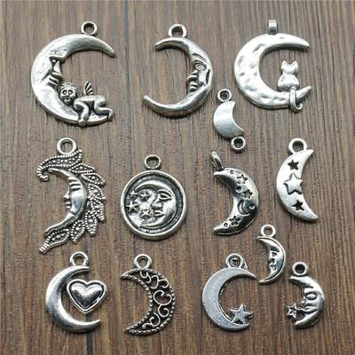 20 Stück Anhänger Mond Antiksilber Farbe Mond Engel Anhänger Schmuckzubehör DIY Mond Stern Anhänger Großhandel