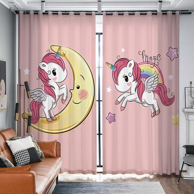 3D Digital Print Lovely Cartoon Ballet Dancing Girl Child Bedroom Sunshade Thin Drapes Pink Unicorn Princess Curtains Home Decor