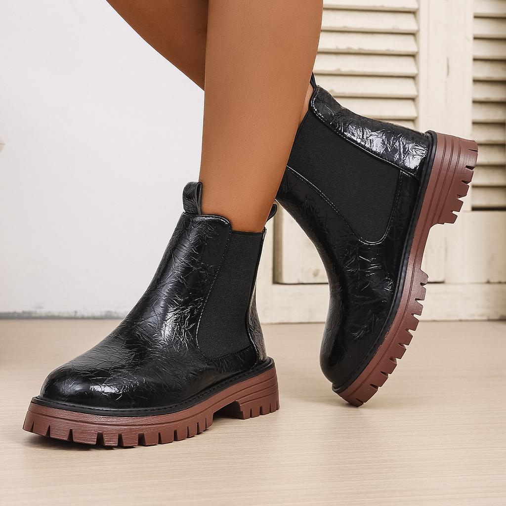 Fashion Women's Chelsea Boots Fashion Thick Platform Ladies Round Toed Slip On High Top Shoes Classic Winter Mid Heels Women Ankle Boots